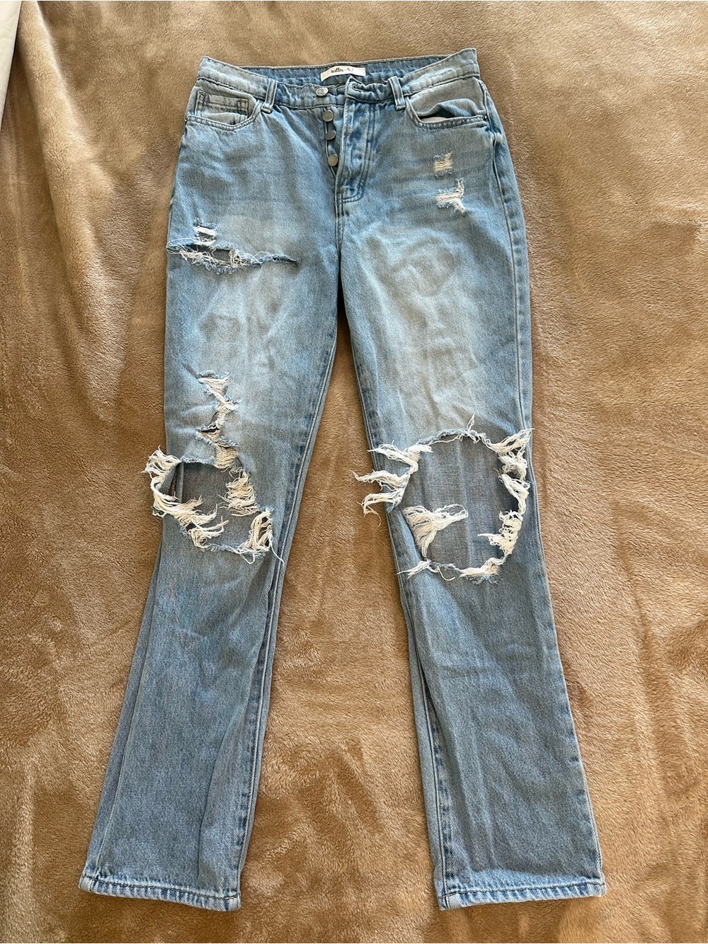 Willow + Root Distressed Jeans 26 Light Wash High Rise Button Fly